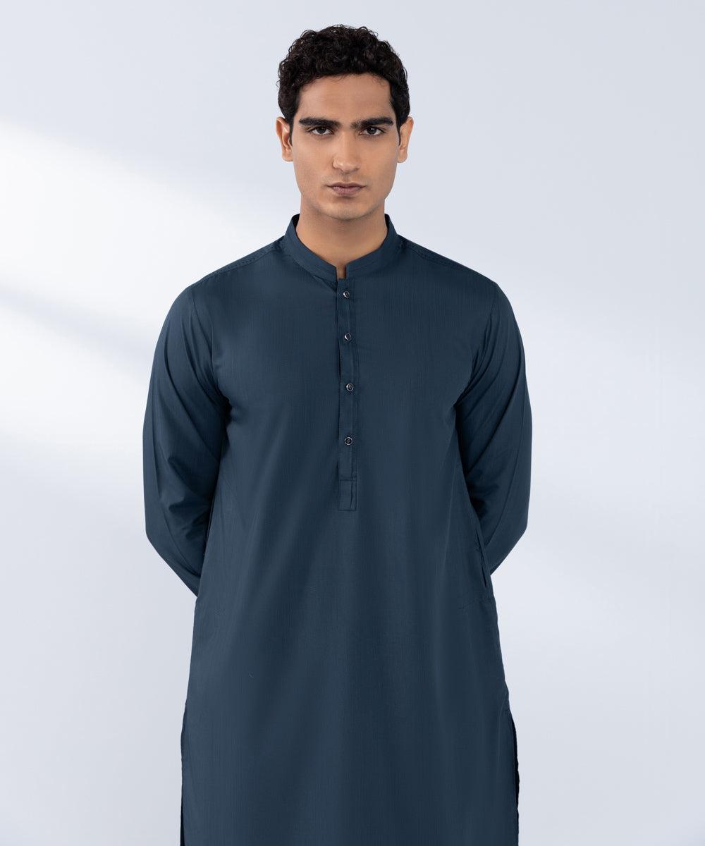 Men's Stitched Blue Wash & Wear Kurta 