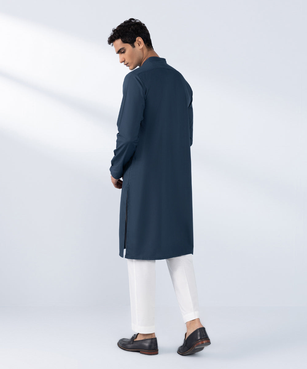 Men's Stitched Blue Wash & Wear Kurta 