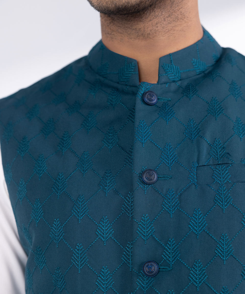 Men's Stitched Blue Tropical Premium Waistcoat