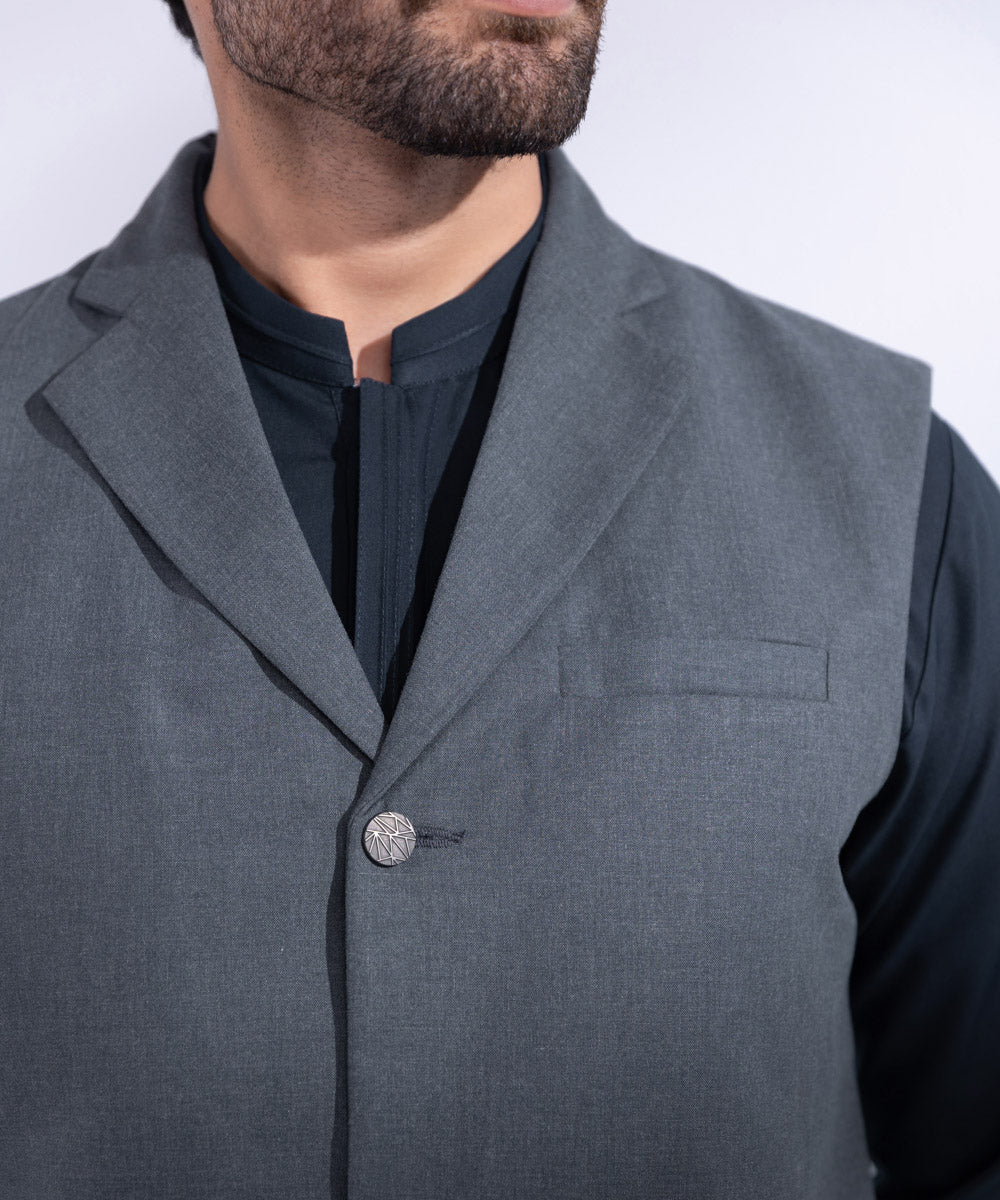 Men's Stitched Grey Premium Wash & Wear Waistcoat