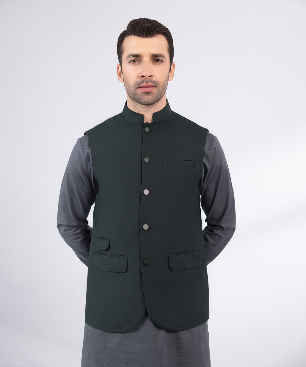 Men's Stitched Grey Tropical Fabric Waistcoat