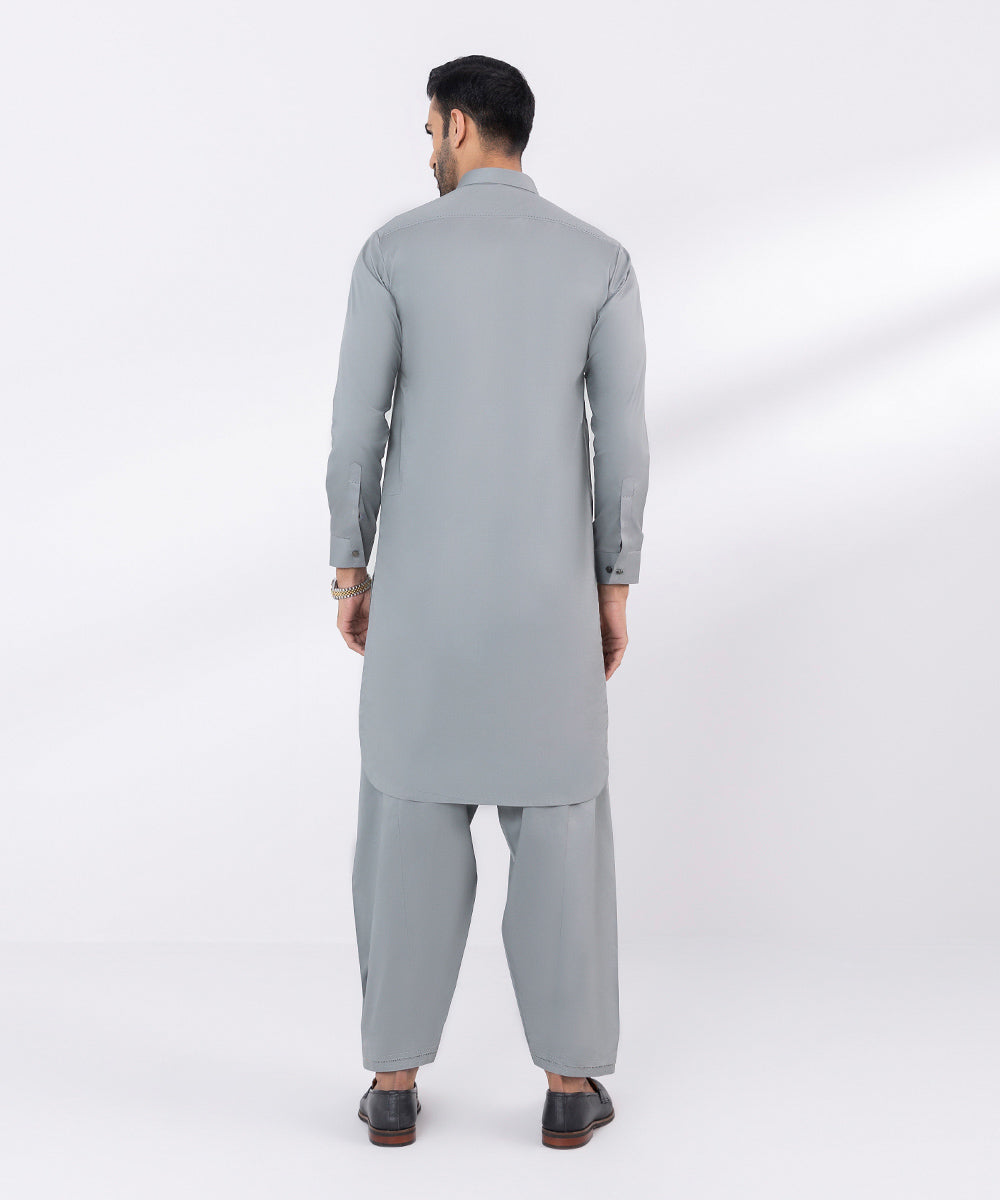 Men's Stitched Fancy Wash & Wear Grey Straight Hem Kurta Shalwar