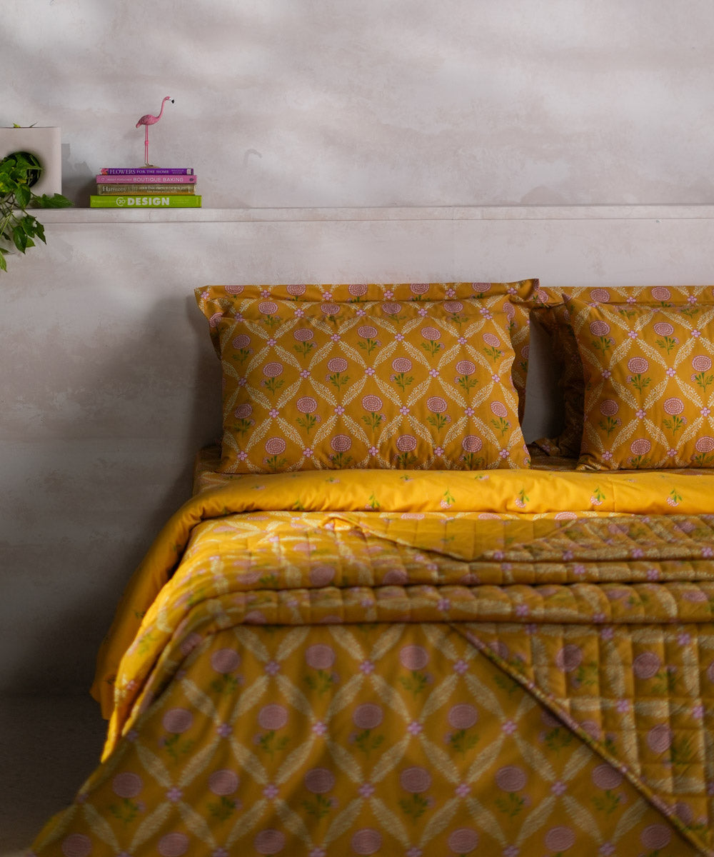 Yellow 100% Cotton Bed Spread