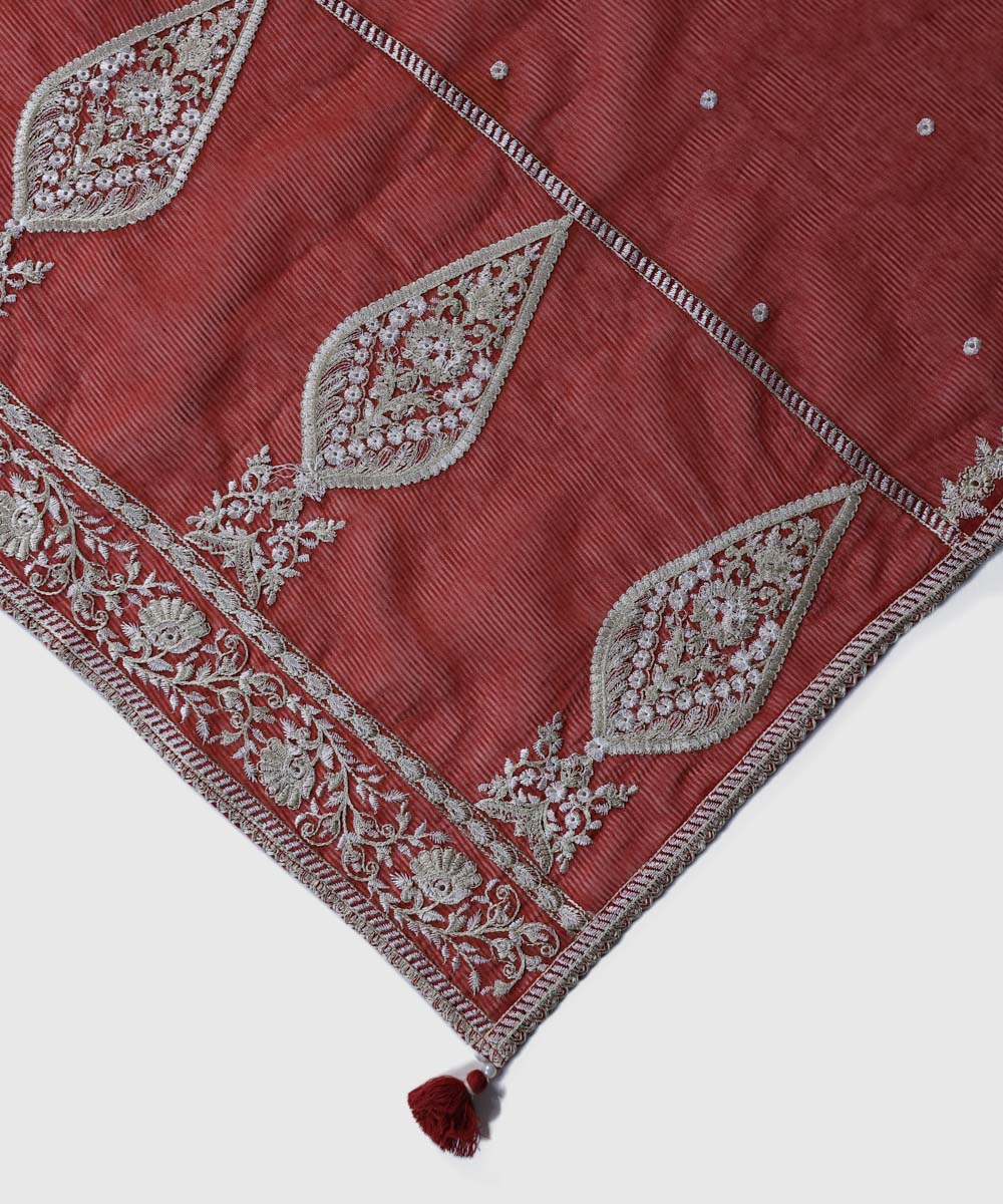 Blended Textured Karandi Red Embroidered Dupatta
