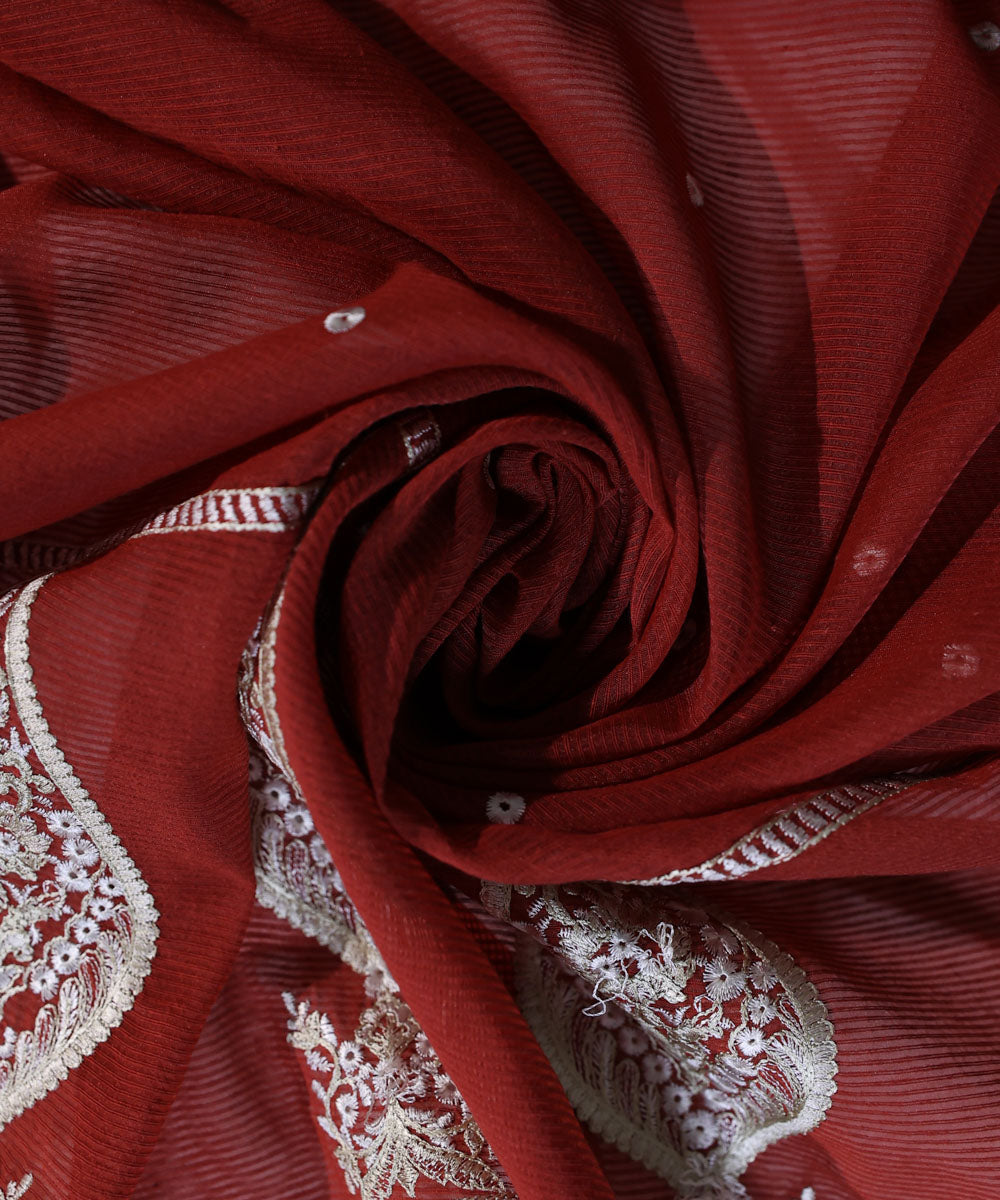 Blended Textured Karandi Red Embroidered Dupatta
