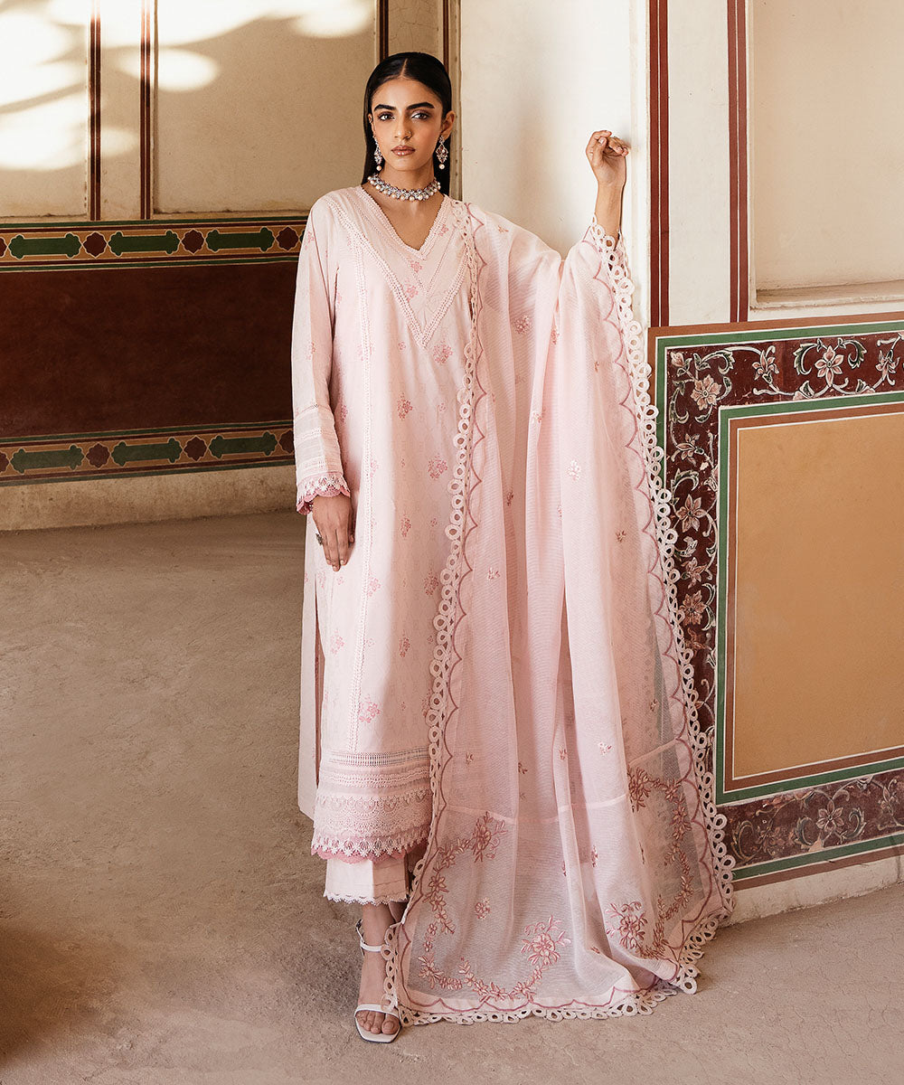 Women's Blended Textured Karandi Dyed Pink Dupatta