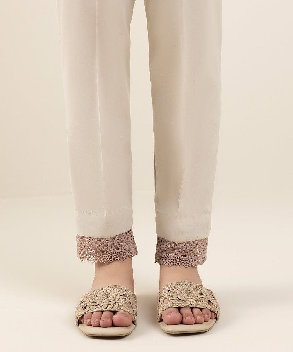 Women's Pret Cambric Off White Dyed Cigarette Pants