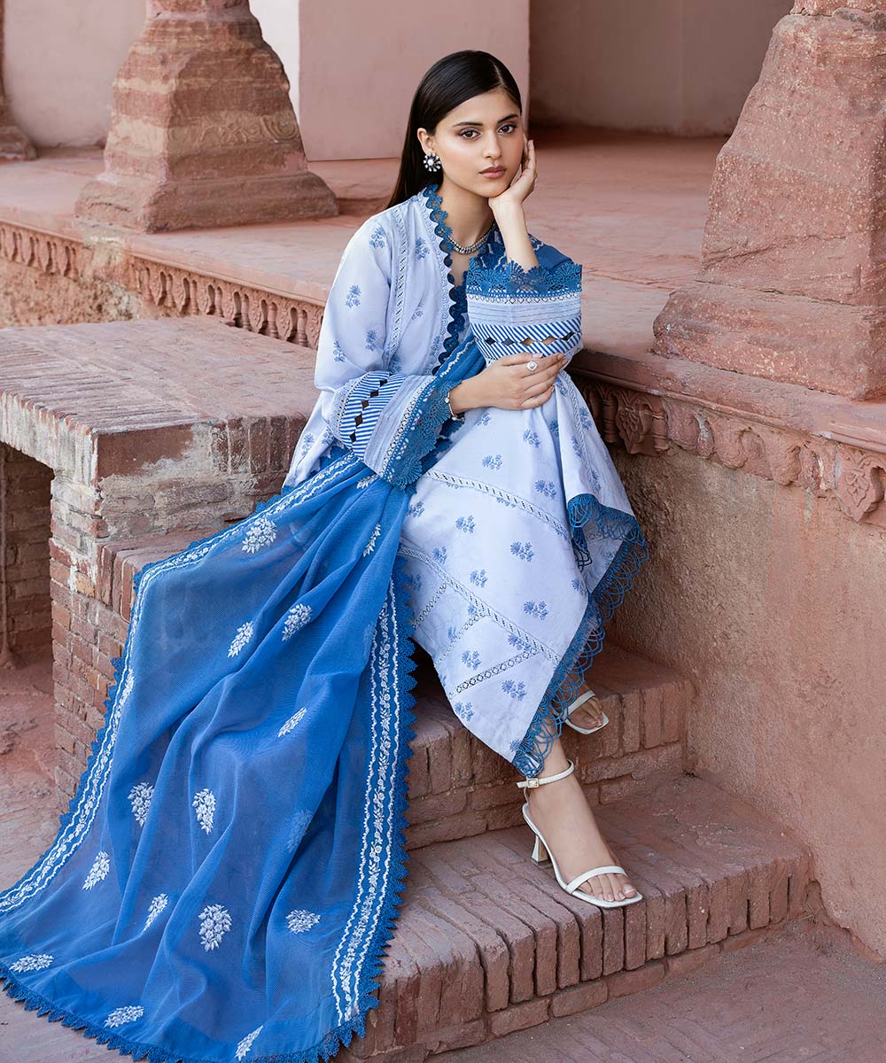 Women's Blended Textured Karandi Dyed Blue Dupatta