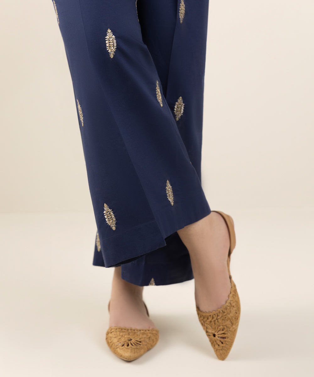 Women's Pret Textured Lawn Blue Dyed Culottes