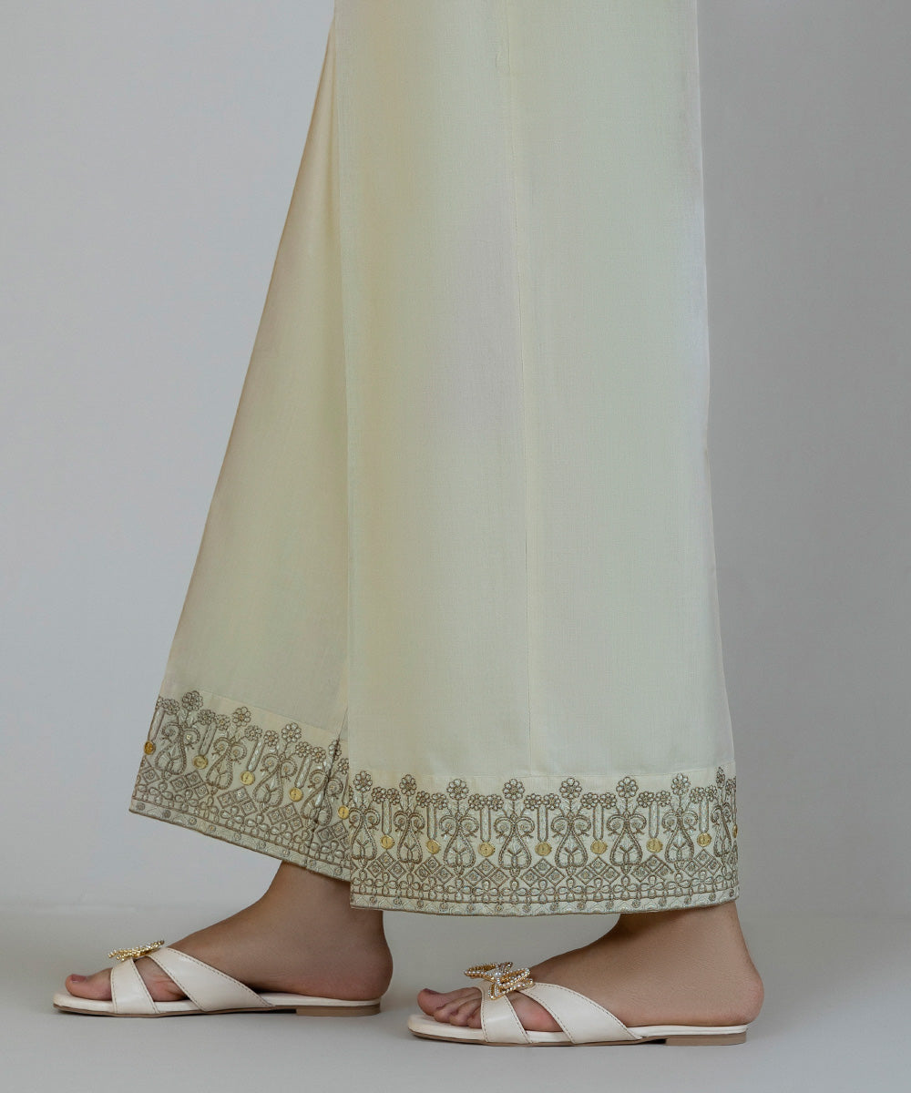 Women's Pret Cambric Embroidered Beige Culottes