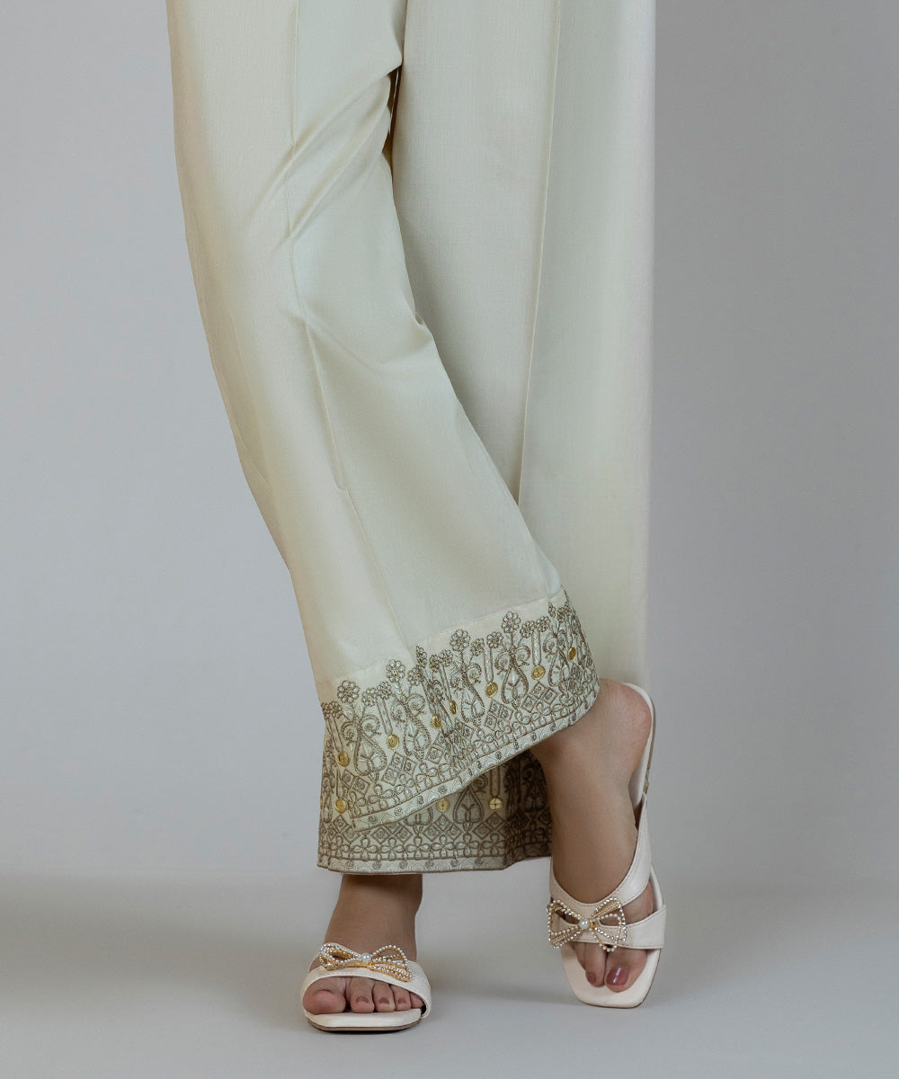 Women's Pret Cambric Embroidered Beige Culottes