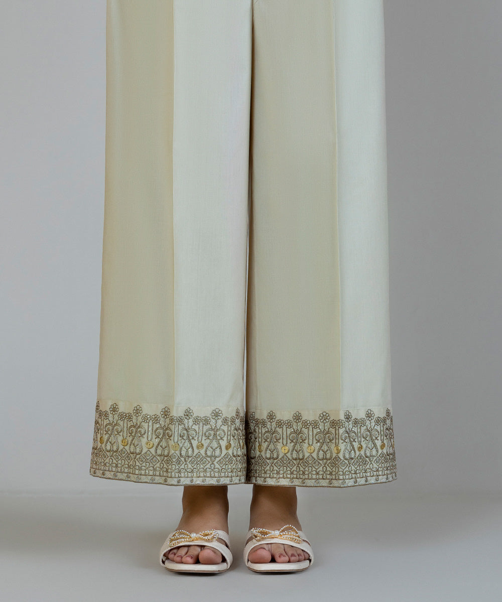 Women's Pret Cambric Embroidered Beige Culottes