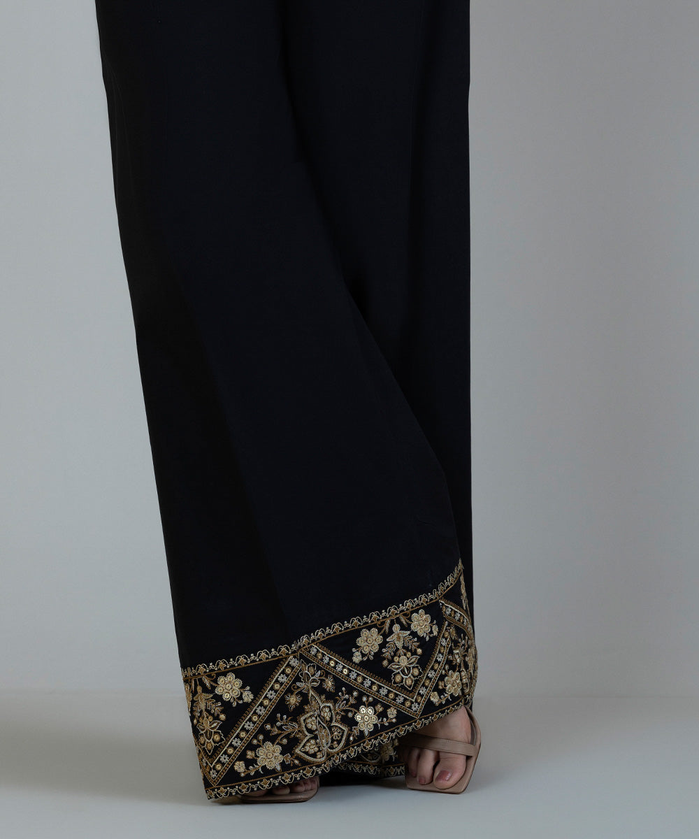 Women's Pret Cambric Embroidered Black Culottes
