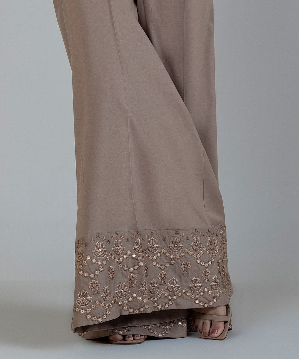 Women's Pret Cambric Embroidered Brown Sharara