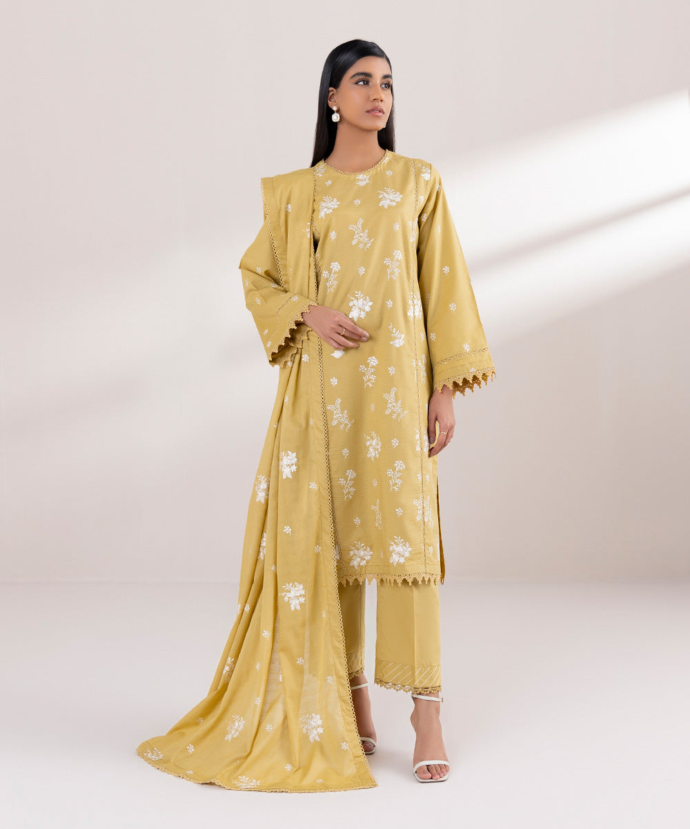 Textured Voile Yellow Embroidered Dupatta