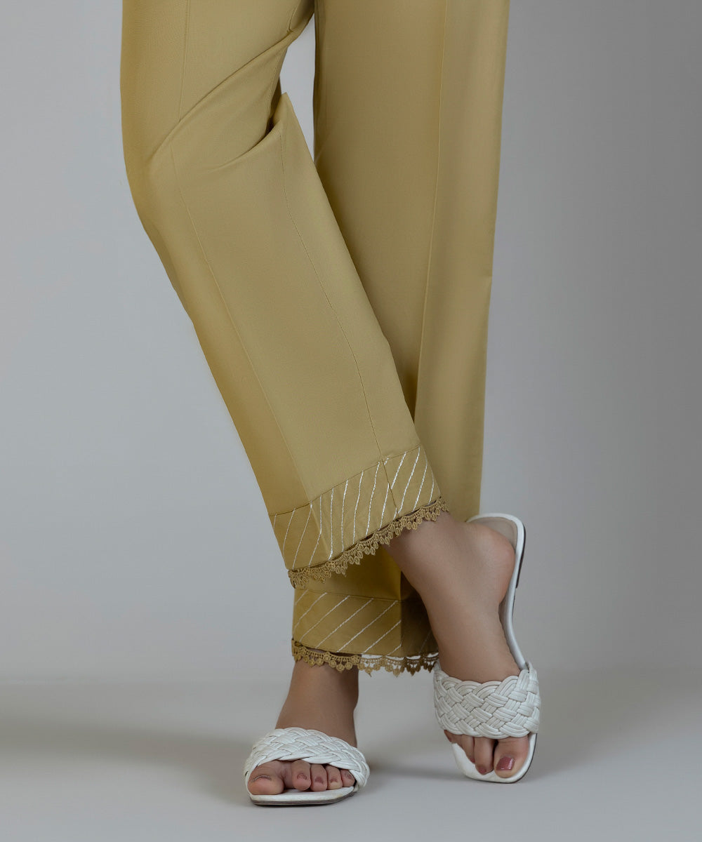 Women's Pret Cambric Yellow Dyed Straight Pants