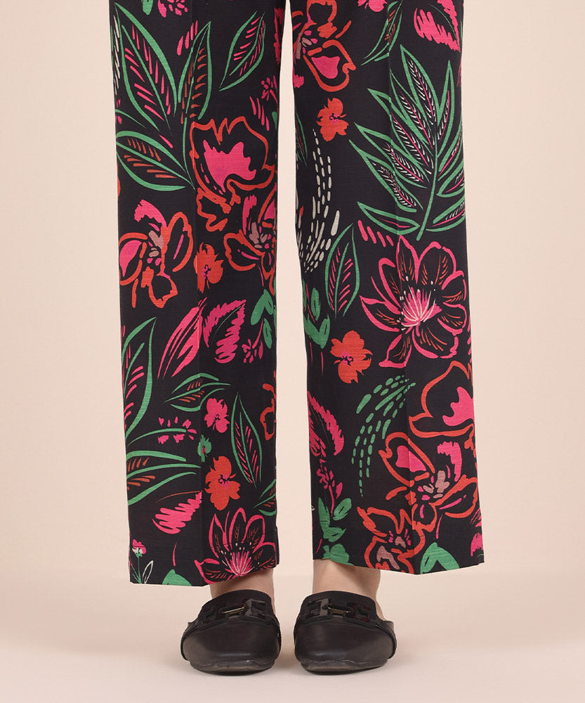 Women's Pret Printed Black Khaddar Straight Trousers