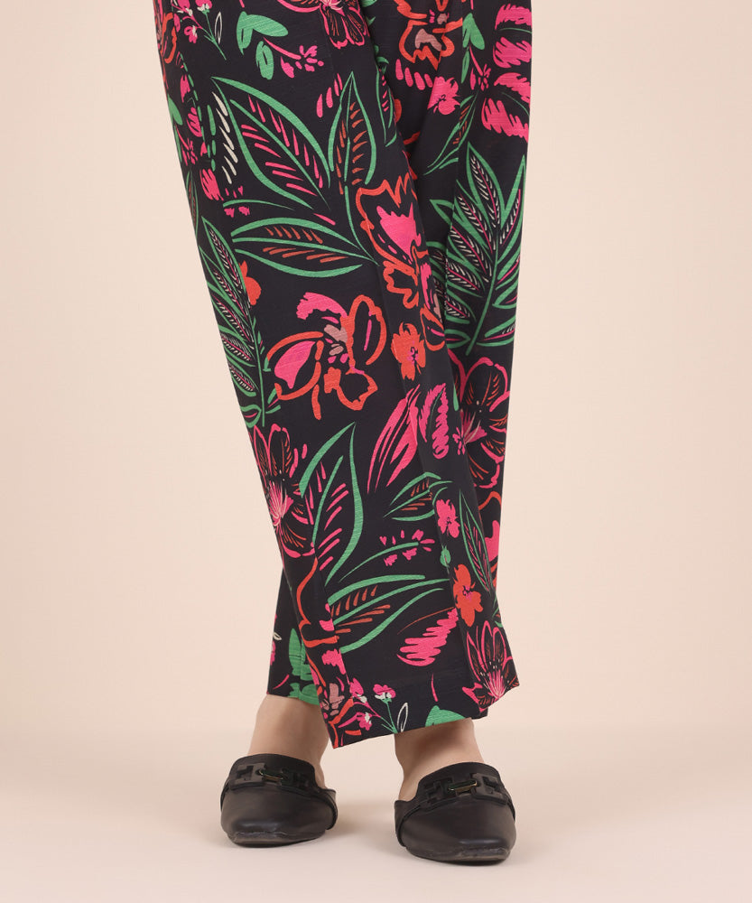 Women's Pret Printed Black Khaddar Straight Trousers