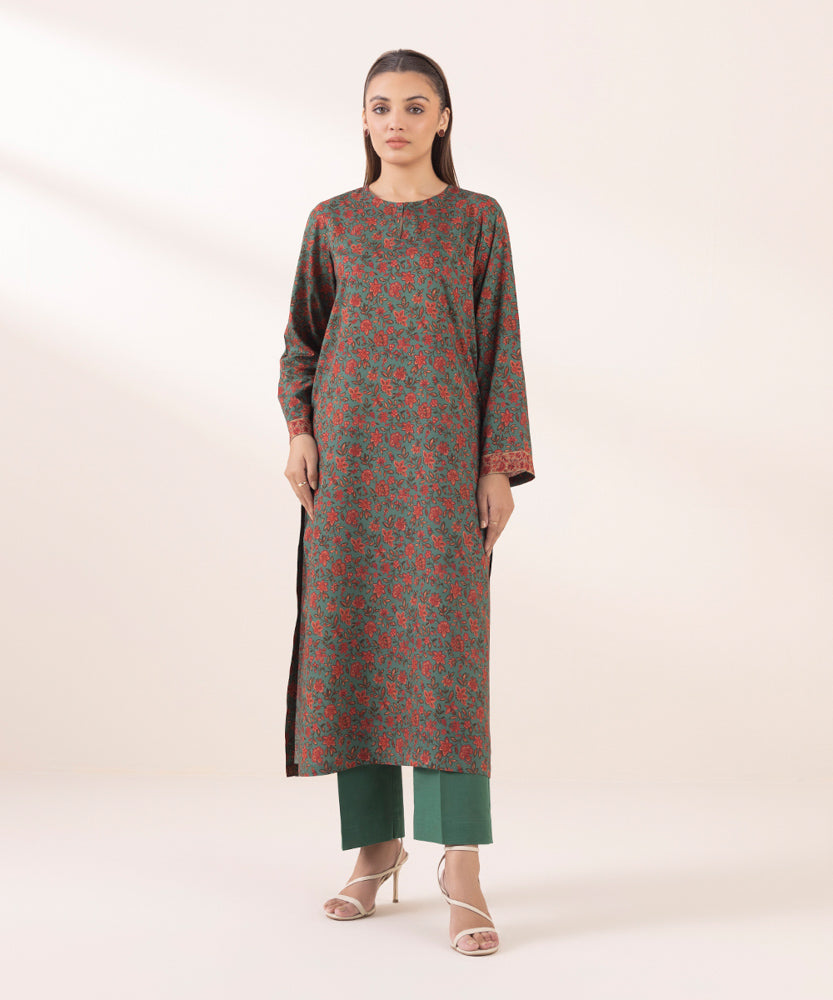 Women's Pret Printed Grass Green Linen A Line Shirt