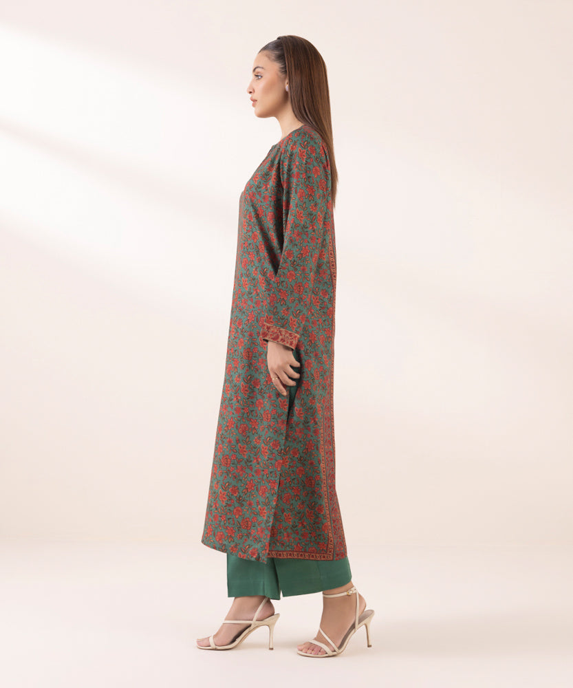 Women's Pret Printed Grass Green Linen A Line Shirt