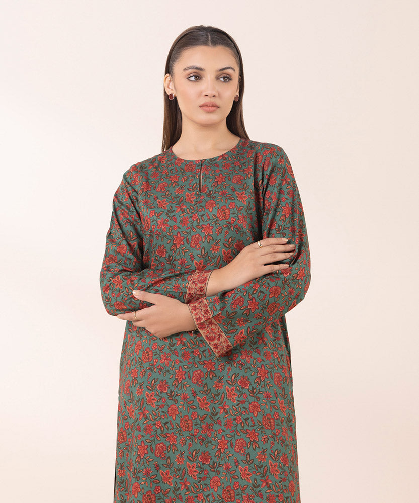 Women's Pret Printed Grass Green Linen A Line Shirt