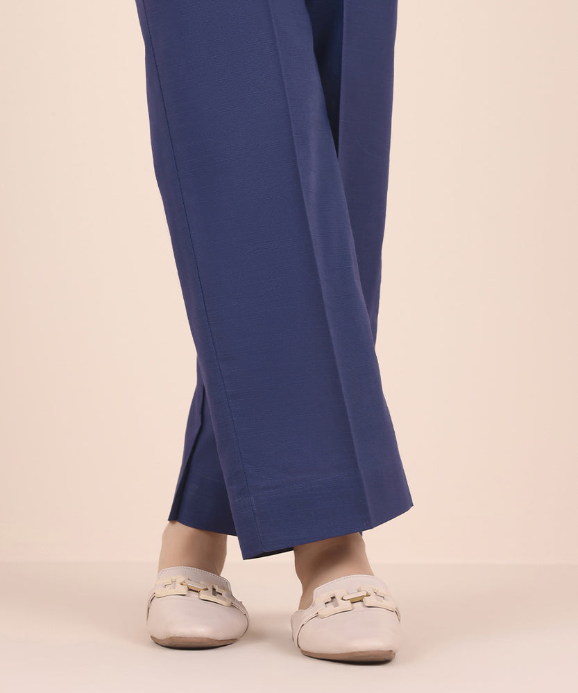 Women's Pret Solid Navy Purple Khaddar Straight Trousers