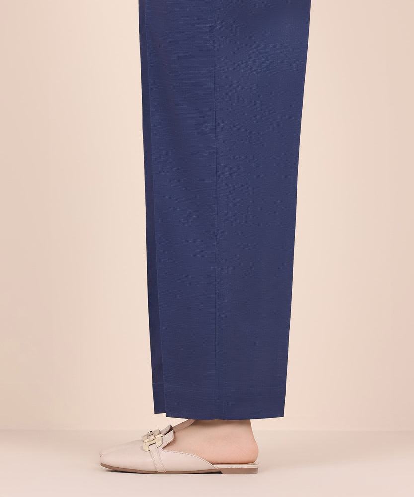 Women's Pret Solid Navy Purple Khaddar Straight Trousers