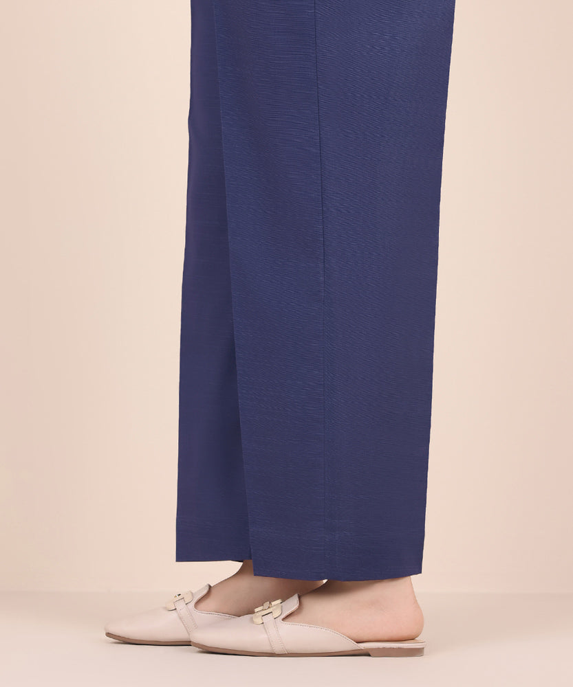 Women's Pret Solid Navy Purple Khaddar Straight Trousers