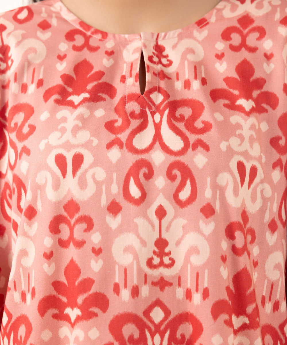 Women's Pret Cotton Viscose Printed Red Straight Shirt