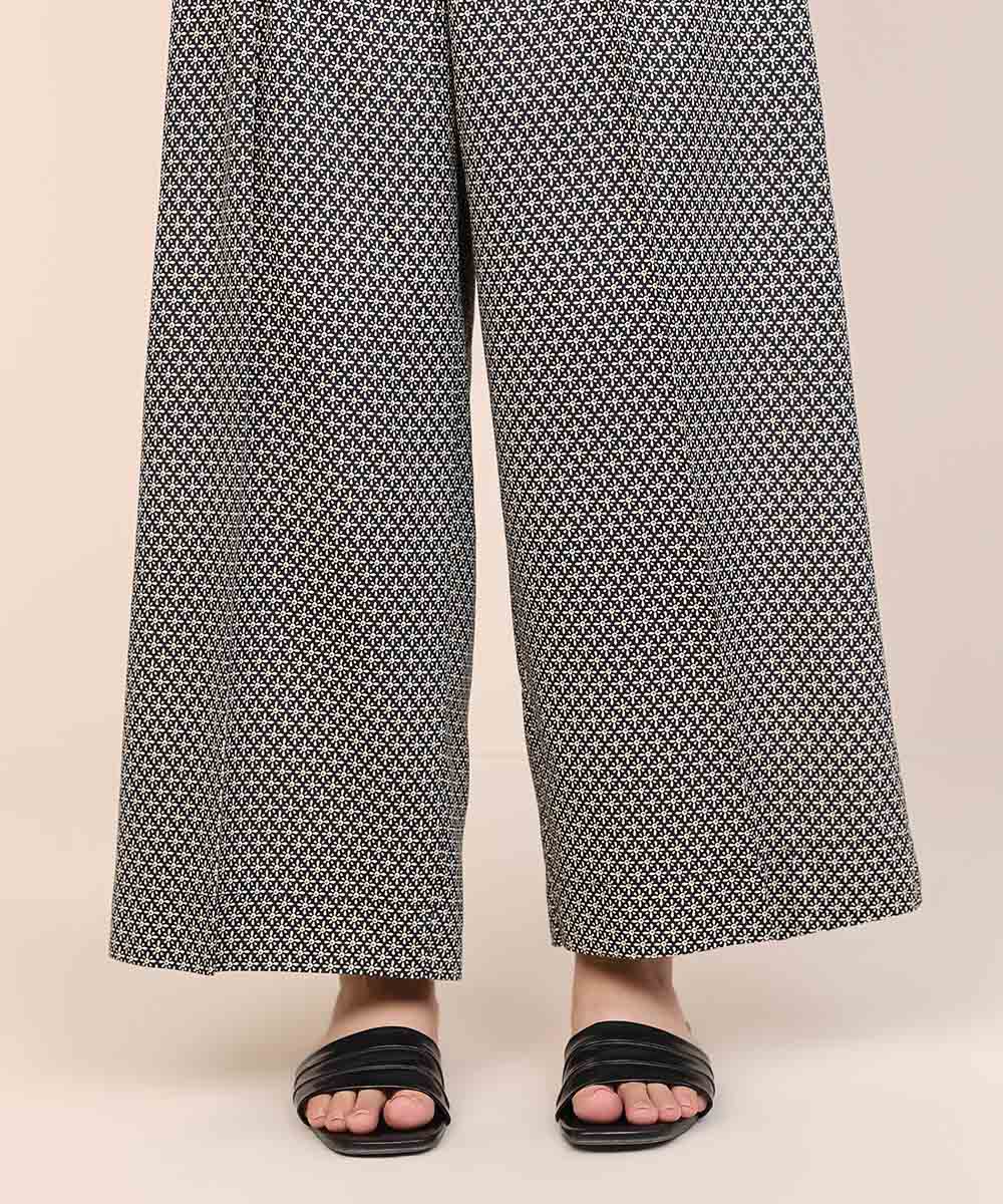 Women's Pret Cotton Viscose Black Printed Culottes