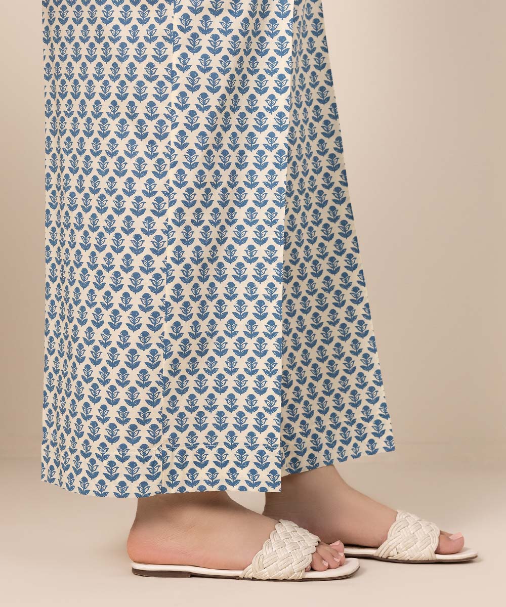 Women's Pret Cotton Viscose Blue Printed Culottes