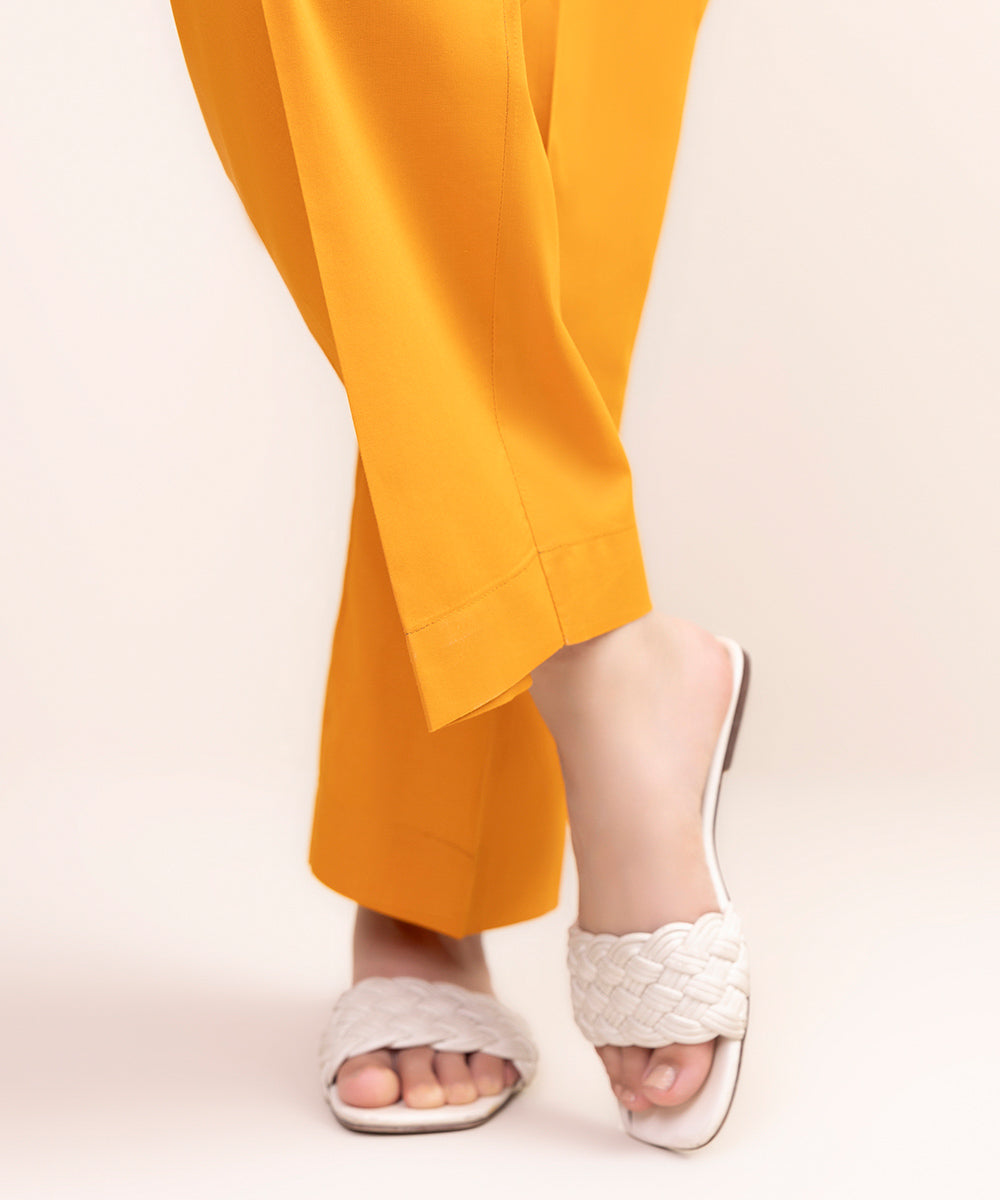 Women's Pret Cambric Orange Solid Straight Pants