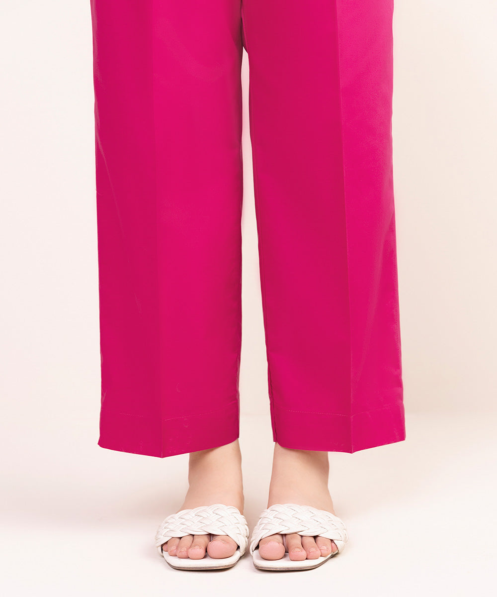 Women's Pret Cambric Pink Solid Straight Pants