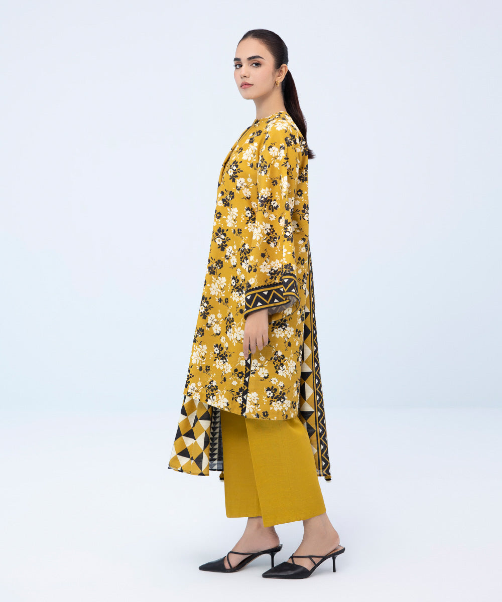 Women's Winter Unstitched Printed Light Khaddar Yellow 3 Piece Suit