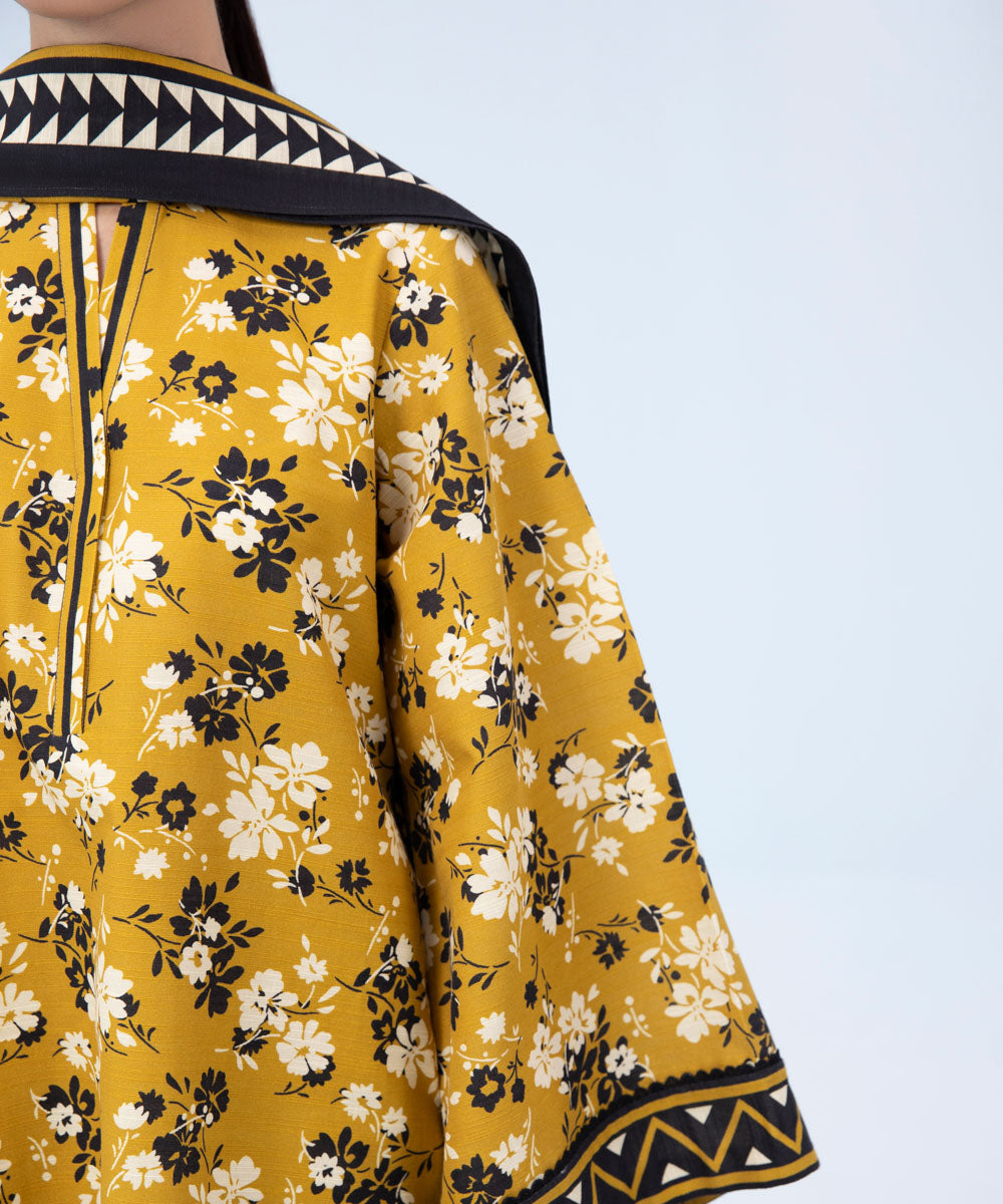 Women's Winter Unstitched Printed Light Khaddar Yellow 3 Piece Suit