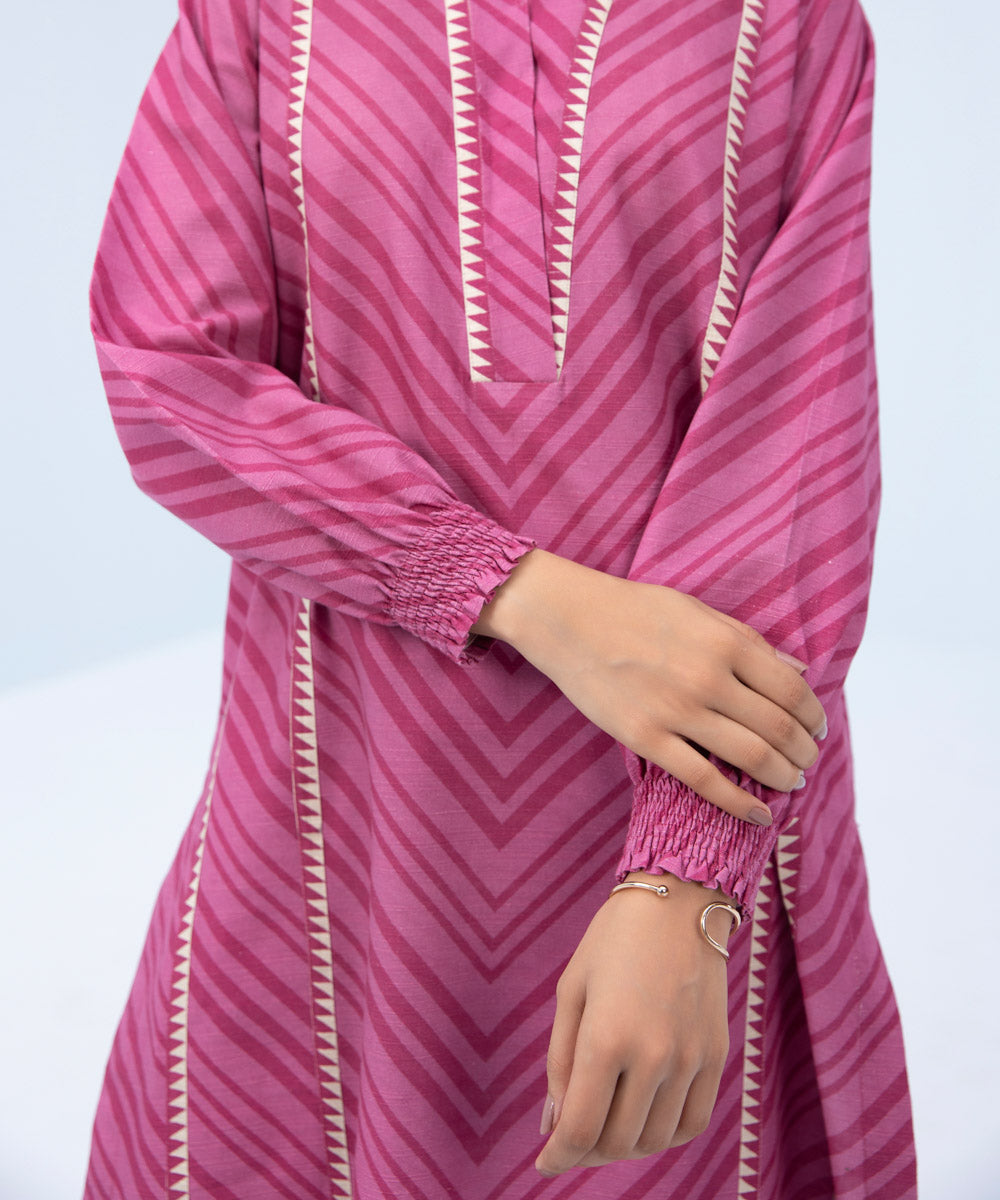 Women's Winter Unstitched Printed Light Khaddar Pink 3 Piece Suit