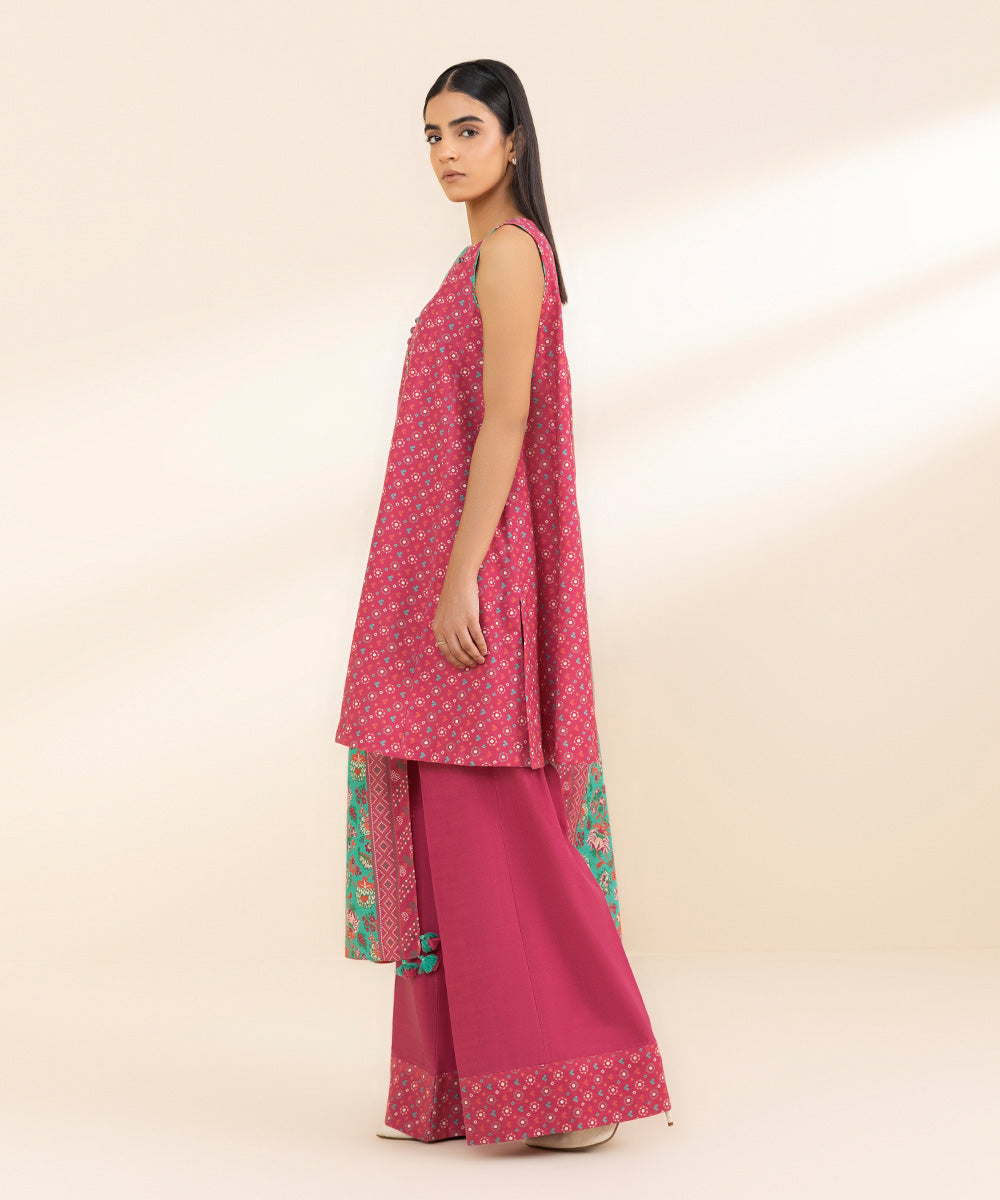 Women's Unstitched Khaddar Printed Pink 3 Piece Suit