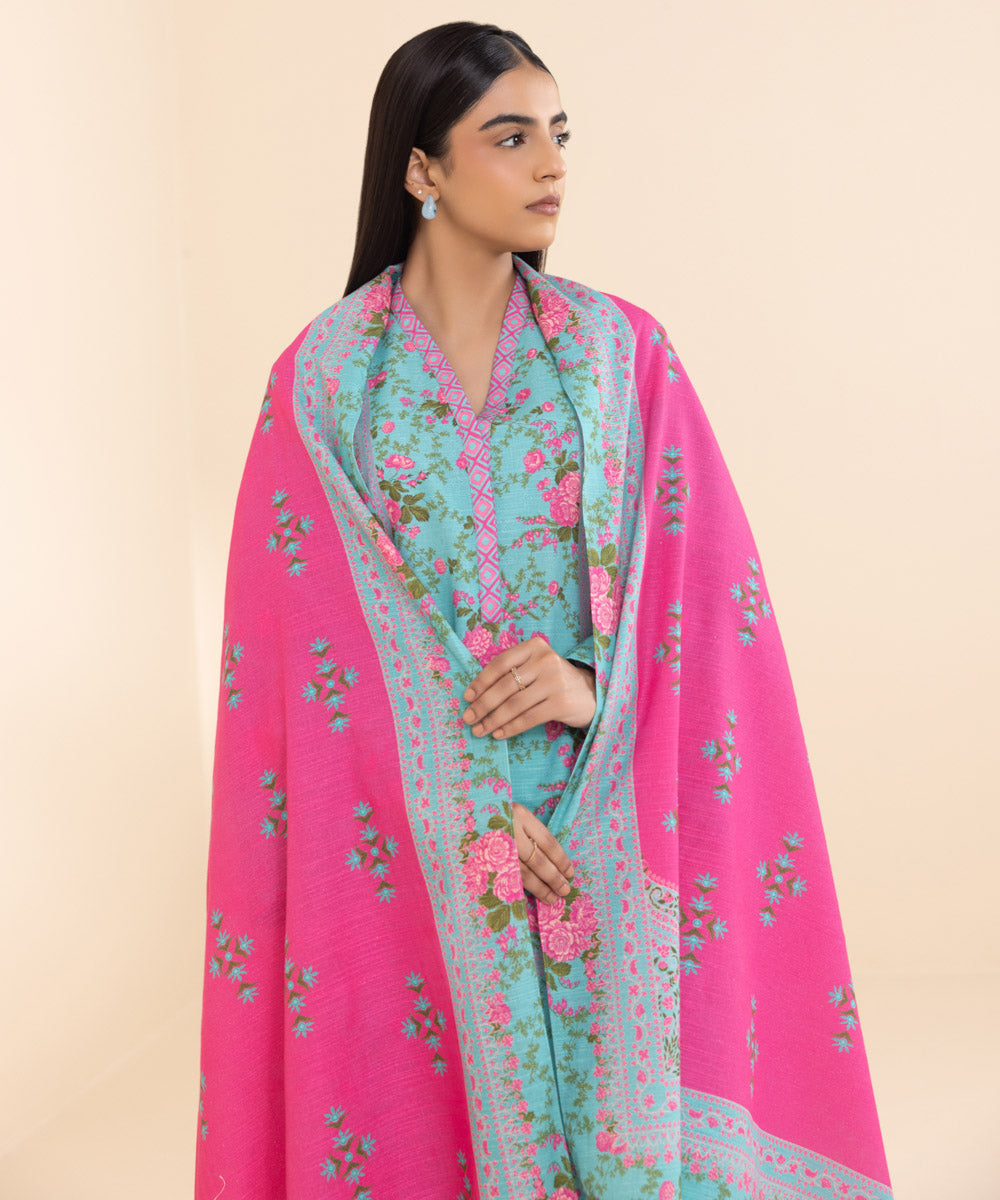 Women's Unstitched Printed Light Khaddar Three Piece Suit