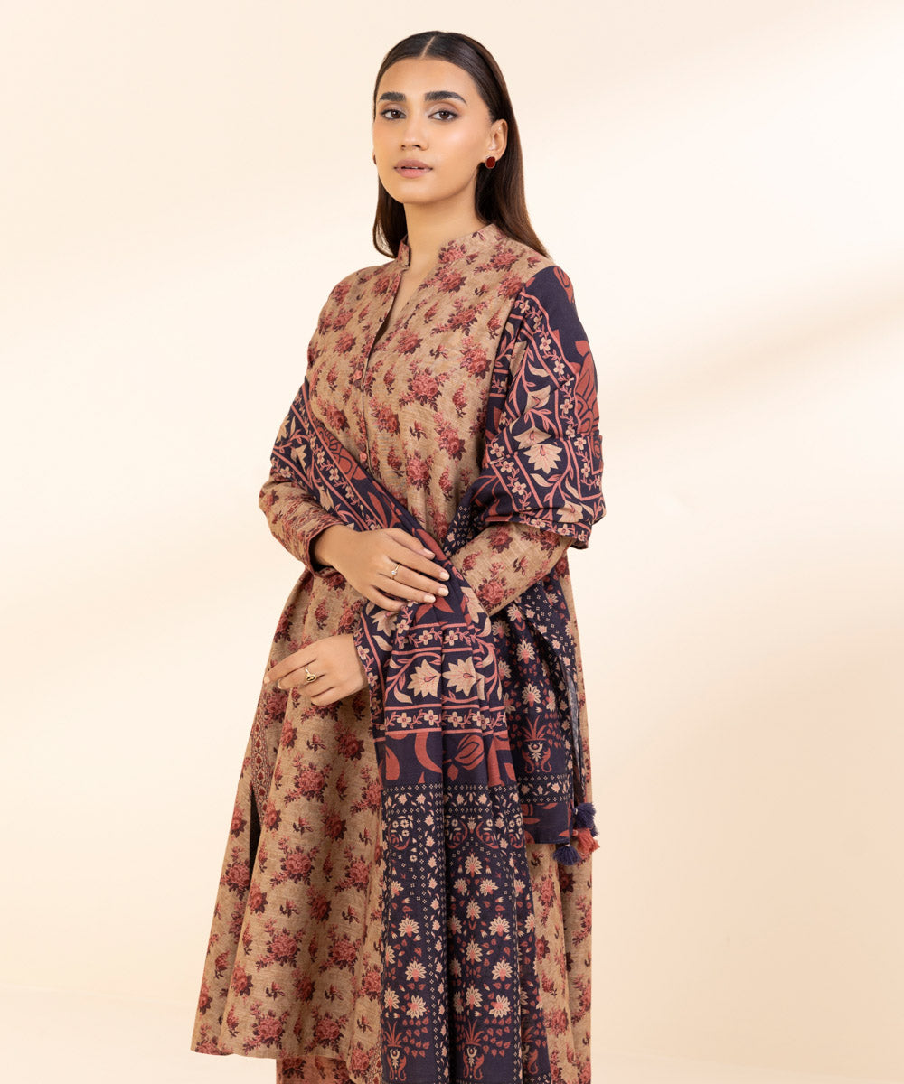 Women's Unstitched Khaddar Printed Multi 3 Piece Suit