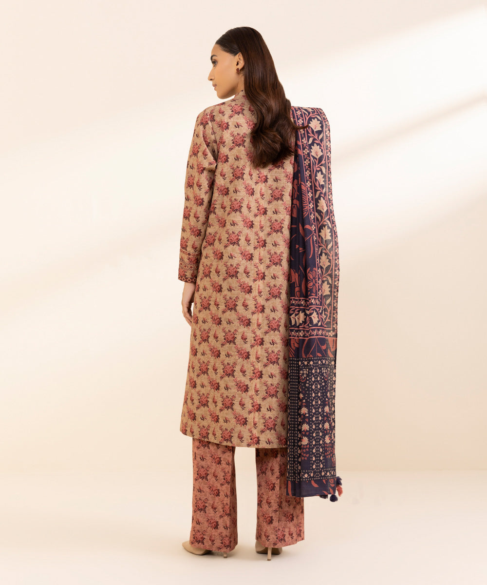 Women's Unstitched Khaddar Printed Multi 3 Piece Suit