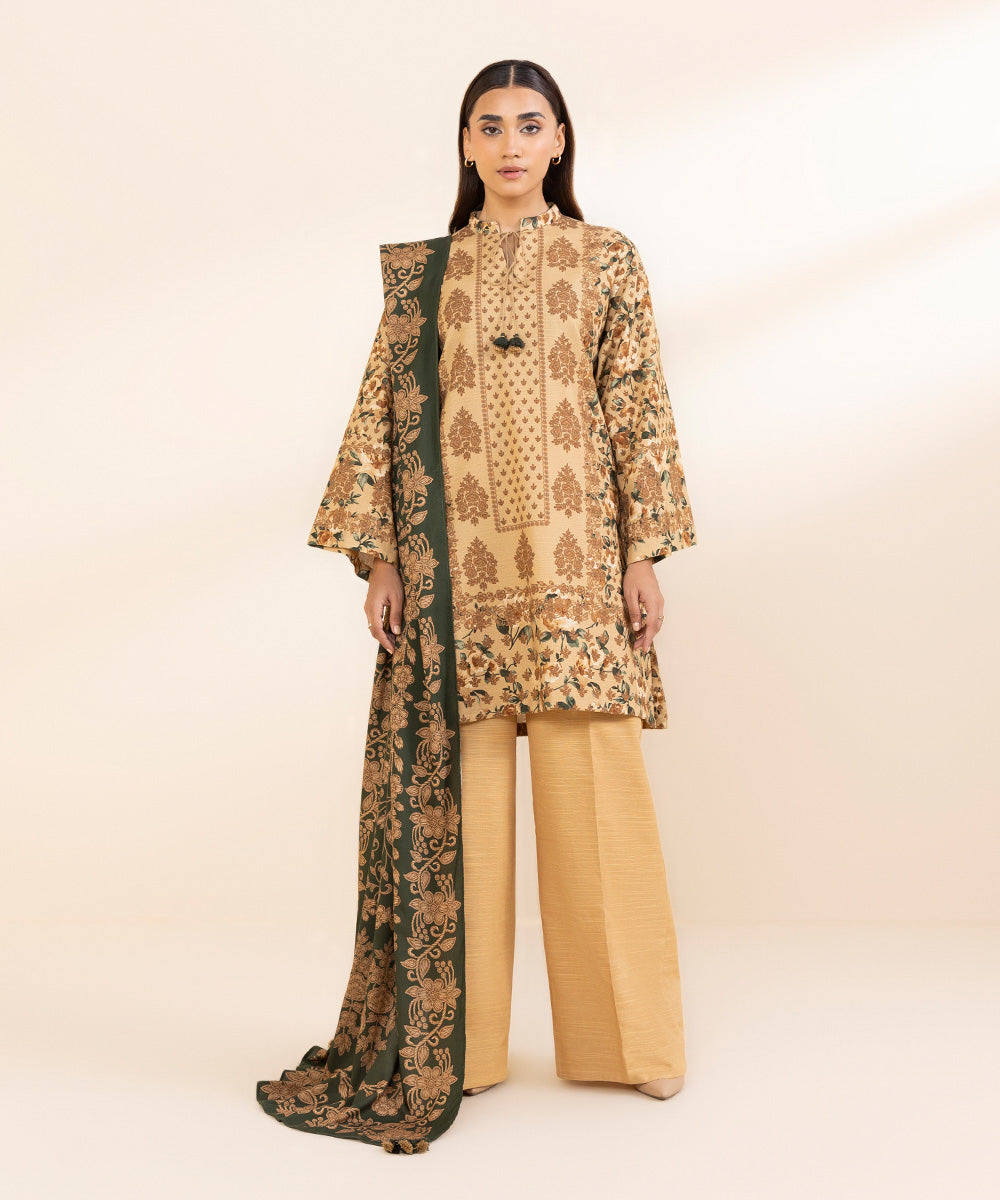 Women's Unstitched Khaddar Printed Multi 3 Piece Suit