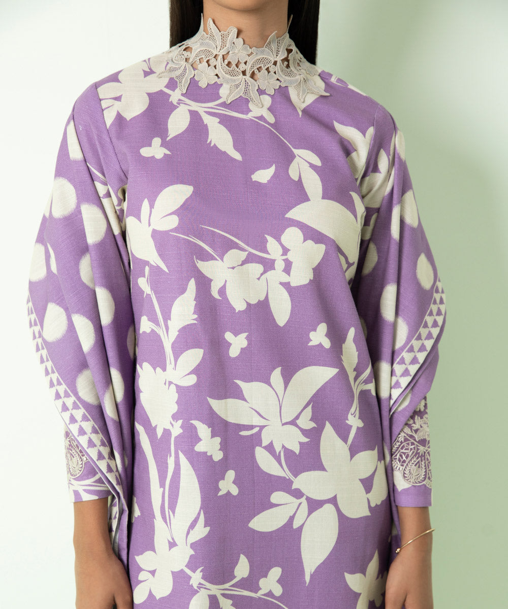 Women's Winter Unstitched Cambric Purple 3 Piece Suit