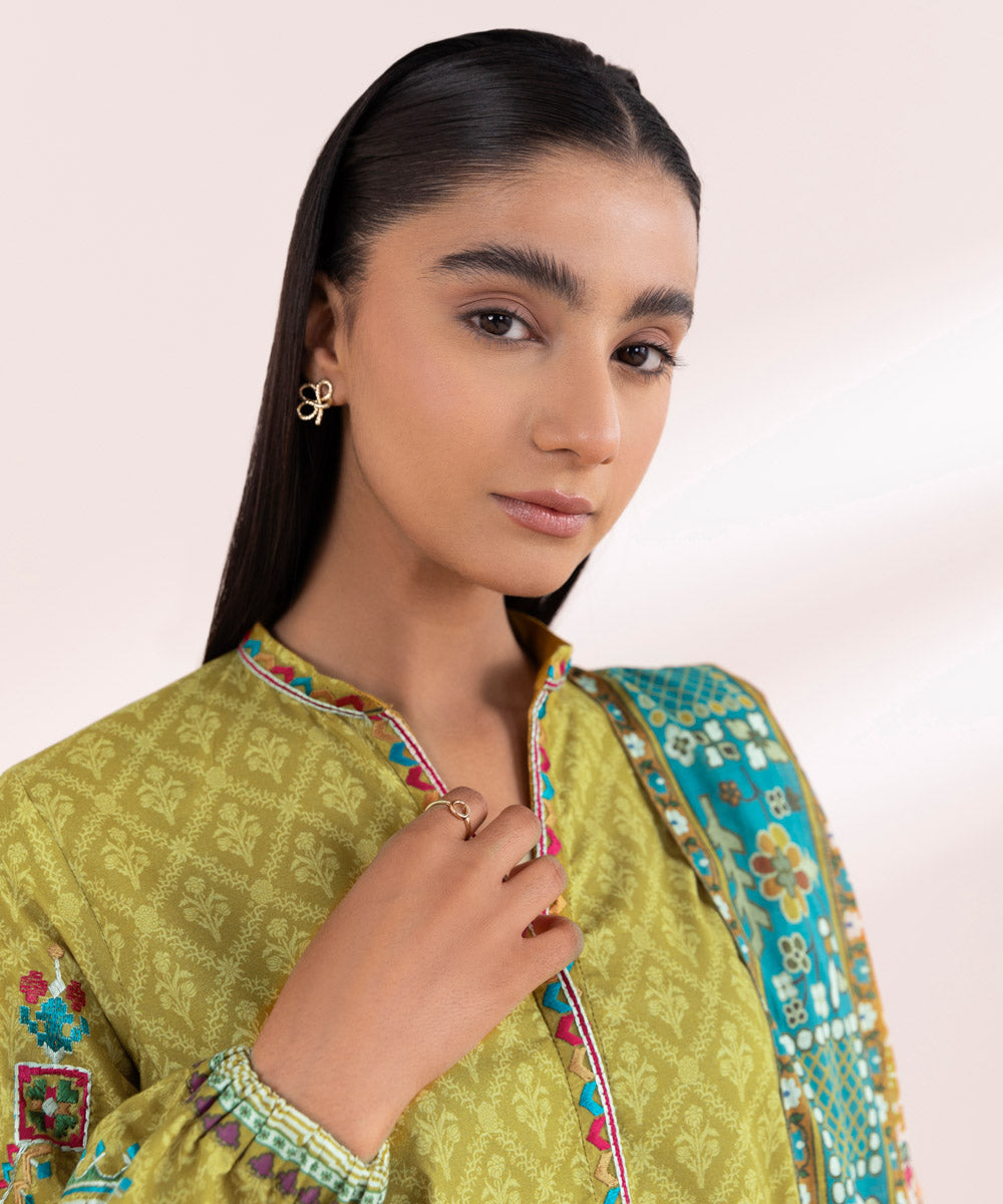 Women's Unstitched Lawn Yellow Embroidered 3 Piece Suit