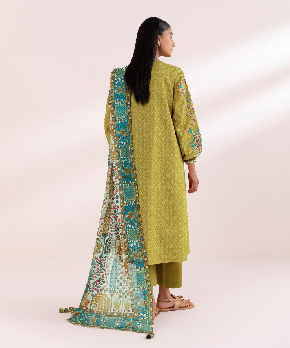 Women's Unstitched Lawn Yellow Embroidered 3 Piece Suit