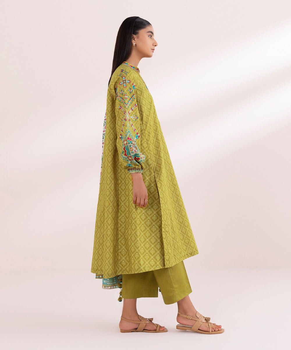 Women's Unstitched Lawn Yellow Embroidered 3 Piece Suit