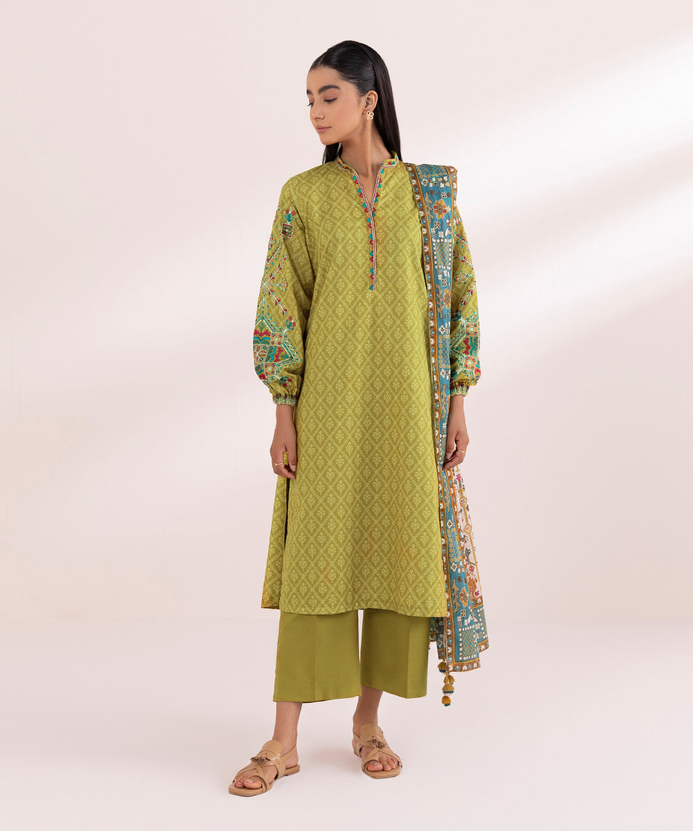 Women's Unstitched Lawn Yellow Embroidered 3 Piece Suit