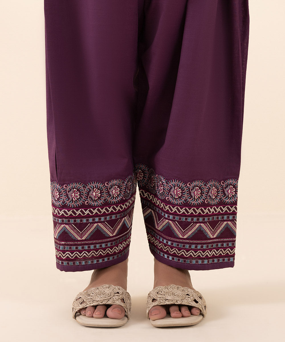 Women's Unstitched Khaddar Purple Embroidered 3 Piece Suit