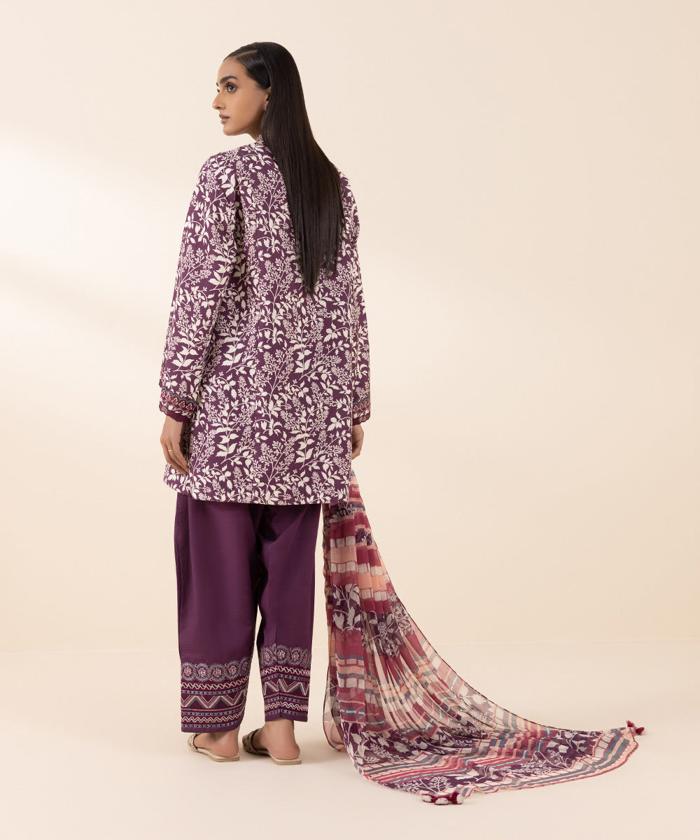 Women's Unstitched Khaddar Purple Embroidered 3 Piece Suit