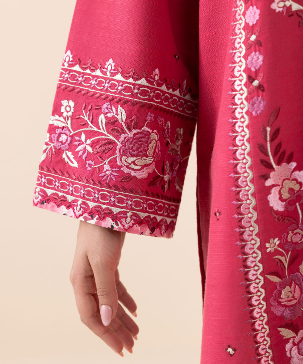 Women's Unstitched Light Khaddar Pink Embroidered 3 Piece Suit