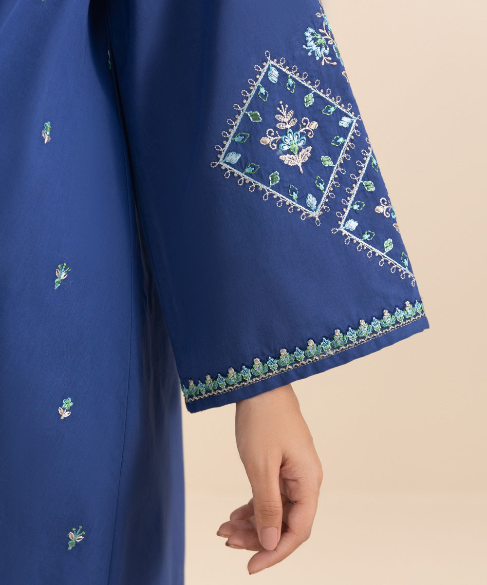 Women's Unstitched Lawn Blue Embroidered 3 Piece Suit